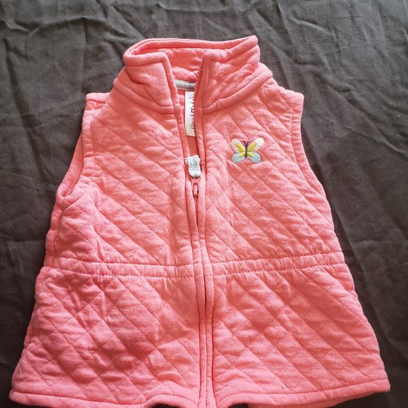 Vest Coral Pink Embroidered Butterfly Quilted diamond pattern Carter's 12 Month - Picture 1 of 3